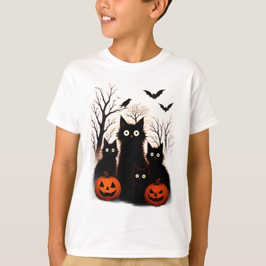 Scary Halloween Cats and Bats Design | Dark Horror T-Shirt (Vorderseite)