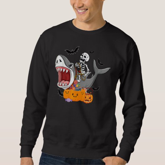 Scary Halloween Jackolantern Skeleton Shark Costum Sweatshirt (Vorderseite)
