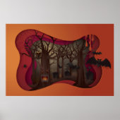 Scary Halloween Papercut Tree in Graveyard Poster (Vorne)