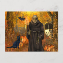 Scary Halloween Postcard with Frankenstein