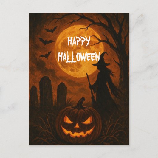 Scary Halloween Pumpkin Witch Scary Night Postkarte (Vorderseite)