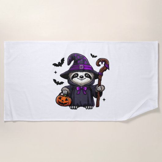 Scary Halloween Sloth Witch Hat Costume Spooky Sea Strandtuch (Vorderseite)