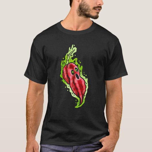 Scary Hot Ghost Pepper With Face Halloween T-Shirt (Vorderseite)