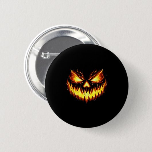 Scary Jack O Lantern Carved Pumpkin Face Halloween Button (Vorne & Hinten)