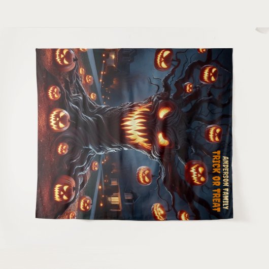 Scary Jack-o'-Lantern Tree Halloween Hanging Wandteppich (Vorderseite (Horizontal))