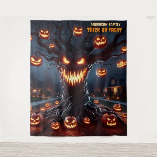 Scary Jack-o'-Lantern Tree Halloween Hanging Wandteppich (Vorderseite)
