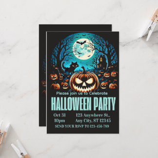 Scary Pumpkin Moonlit Halloween Party Invite Einladung