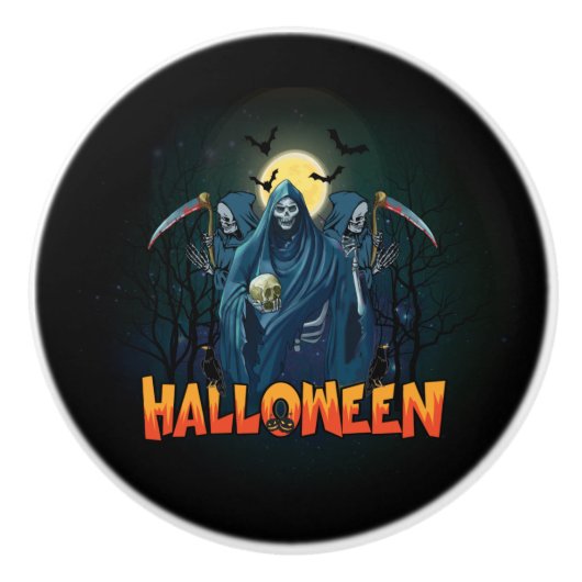 Scary Skeleton Night Halloween, mein Halloween Moo Keramikknauf (Vorderseite)