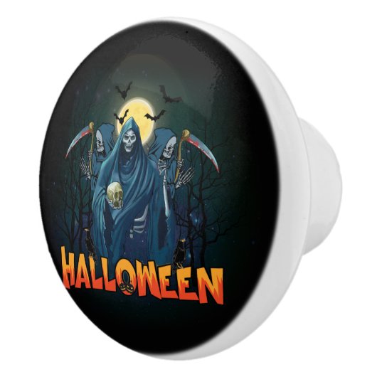 Scary Skeleton Night Halloween, mein Halloween Moo Keramikknauf (Rechts)