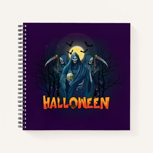 Scary Skeleton Night Halloween, mein Halloween Moo Notizblock (Vorderseite)