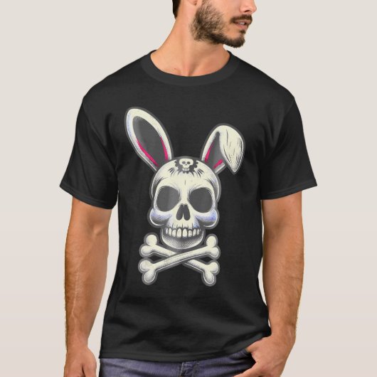 Scary Skull And Crossbones Bad Rabbit Horror Bunny T-Shirt (Vorderseite)