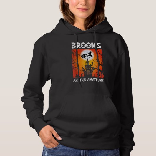 Scary Spooky Halloween Haunted Castle Night Broom Hoodie (Vorderseite)
