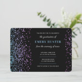 Scatter Glitzer Blau und Lila Abschluss Einladung (Stehend Vorderseite)