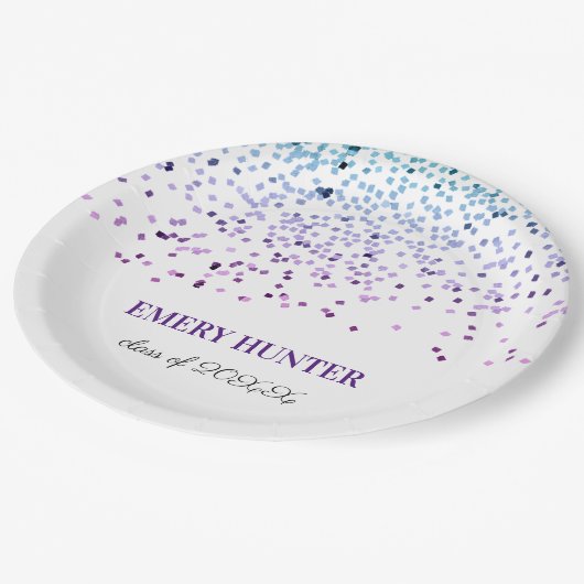 Scatter Glitzer Blau und Lila Pappteller (Schrägansicht)