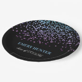 Scatter Glitzer Blau und Lila Pappteller (Schrägansicht)