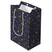 Scatter Gold Navy Blue Stars Mittlere Geschenktüte (Vorderseite Schrägansicht)