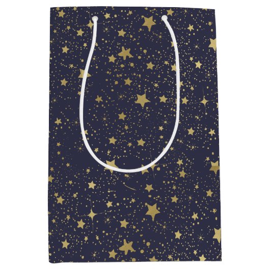 Scatter Gold Navy Blue Stars Mittlere Geschenktüte (Vorderseite)