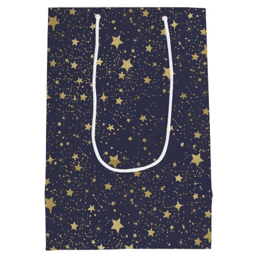 Scatter Gold Navy Blue Stars Mittlere Geschenktüte (Rückseite)
