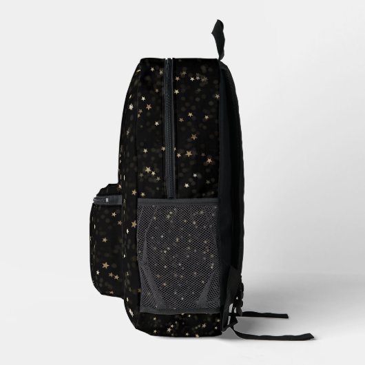 Scatter Gold Stars auf schwarz Bedruckter Rucksack (Rechts)