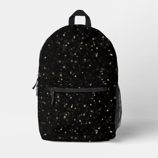 Scatter Gold Stars auf schwarz Bedruckter Rucksack (Vorderseite)
