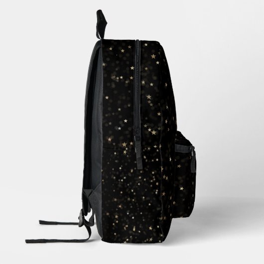 Scatter Gold Stars auf schwarz Bedruckter Rucksack (Links)