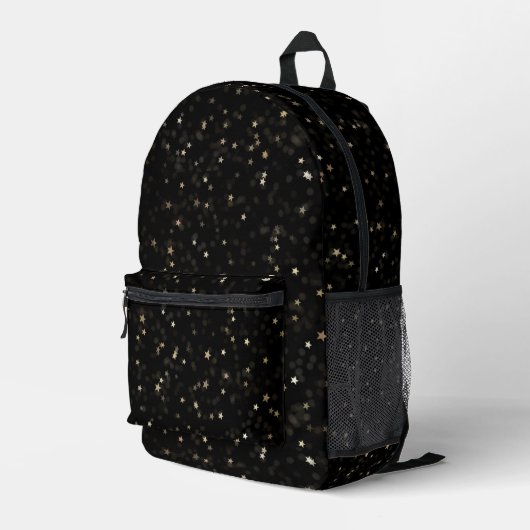 Scatter Gold Stars auf schwarz Bedruckter Rucksack (Rückseitige Ecke Rechts)