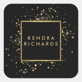 Scatter Imitate Gold Confetti auf Modernem Schwarz Quadratischer Aufkleber