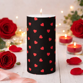 Scattered Red Heart Pattern on Black Stumpenkerze