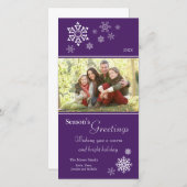Scattered Snowflakes Holiday Fotokarte (lila) Feiertagskarte (Vorne/Hinten)