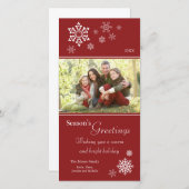 Scattered Snowflakes Holiday Fotokarte (rot) Feiertagskarte (Vorne/Hinten)