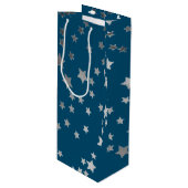Scattered Stars Pattern on Blue Geschenktüte Für Weinflaschen (Vorderseite Schrägansicht)