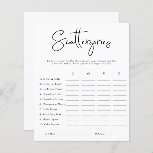 Scattergories | Brautparty Game (Vorne/Hinten)