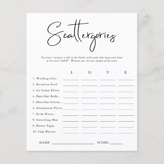 Scattergories | Brautparty Game (Vorderseite)