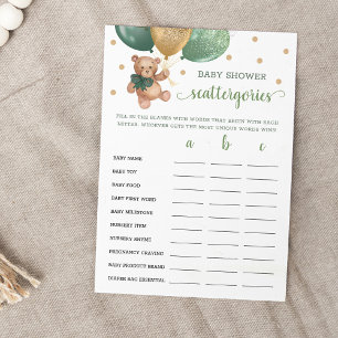 Scattergories Spiel Baby Shower Teddybär Karte