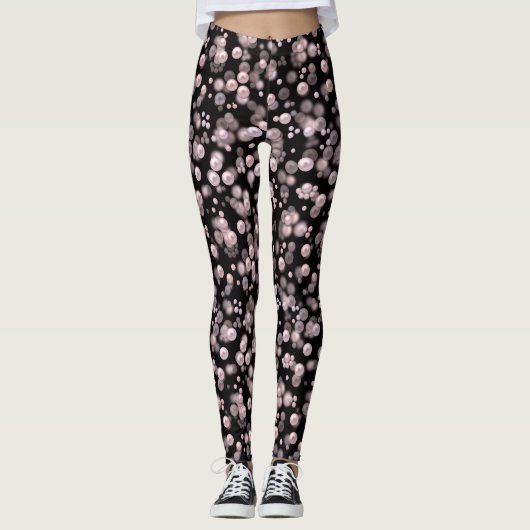 Scatterings von rosa und weißen Perlen auf schwarz Leggings (Vorderseite)