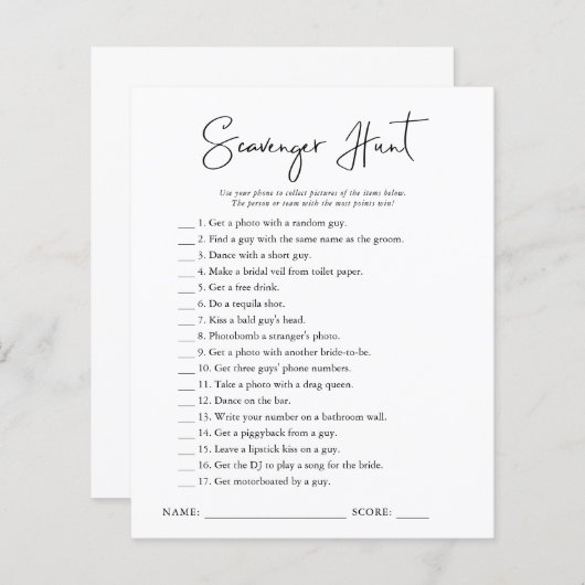 Scavenger Hunt | Brautparty Game (Vorne/Hinten)