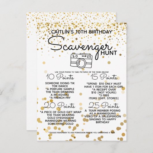 Scavenger Hunt Game für Party Teenager Ankündigungspostkarte (Vorne/Hinten)