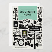 Scavenger Hunt Geburtstagsparty Einladung // Aqua (Vorne/Hinten)