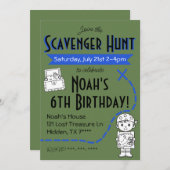 Scavenger Hunt Geburtstagsparty Einladung Blue (Vorne/Hinten)
