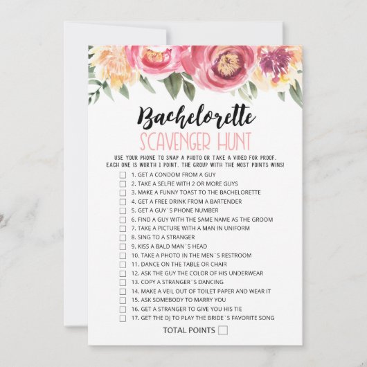 Scavenger Hunt Hen Party Editable Game Card Einladung (Vorderseite)