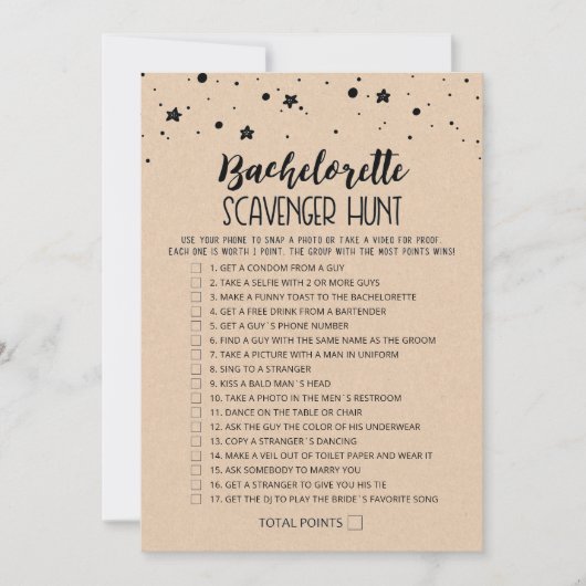 Scavenger Hunt Hen Party Editable Game Card Einladung (Vorderseite)