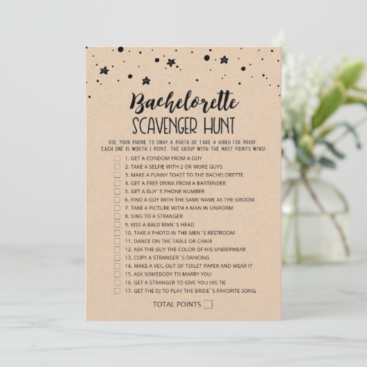 Scavenger Hunt Hen Party Editable Game Card Einladung (Stehend Vorderseite)