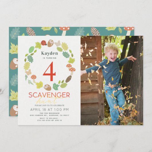 Scavenger Hunt Naturlehrpfad Aquamarines Foto Gebu Einladung (Vorne/Hinten)