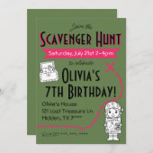 Scavenger Jagd Geburtstagsparty Einladung Grün (Vorne/Hinten)