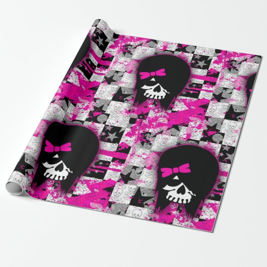 Scene Girl Skull Wrapping Paper Geschenkpapier (Ungerollt)