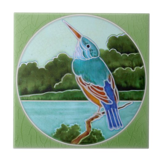 Scene mit Kingfisher c1900 T+R Boote Antique Repro Fliese (Vorderseite)