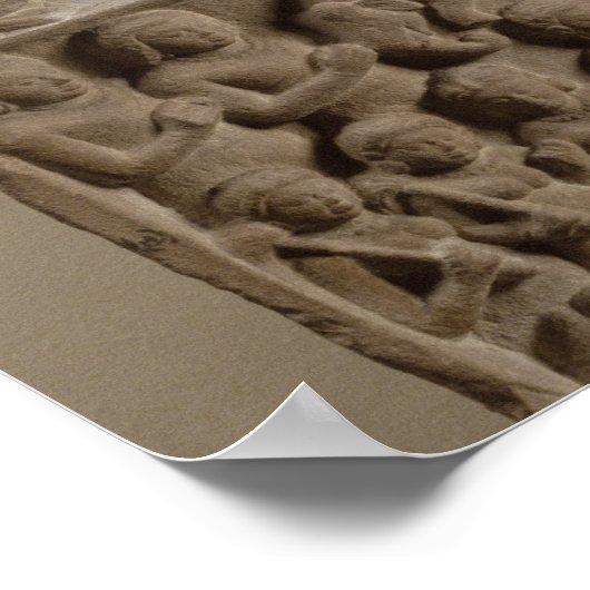 Scenes from Buddha's life, Sarnath, Uttar Pradesh Poster (Ecke)