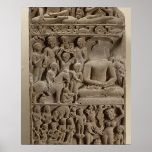 Scenes from Buddha's life, Sarnath, Uttar Pradesh Poster