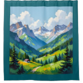 Scenic Alpine Landscape - Lush Valley and Snow Duschvorhang (Vorderseite)