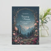 Scenic Alpine Valley Floral Arch Evening Wedding Einladung (Stehend Vorderseite)